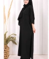 Keten Düğmeli Tunik Pantolon Takım 8015 Siyah