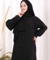 Keten Düğmeli Tunik Pantolon Takım 8015 Siyah
