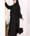 Keten Düğmeli Tunik Pantolon Takım 8015 Siyah