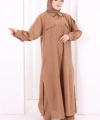 Keten Düğmeli Tunik Pantolon Takım 8015 Taba
