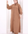 Keten Düğmeli Tunik Pantolon Takım 8015 Taba