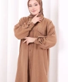 Keten Düğmeli Tunik Pantolon Takım 8015 Taba
