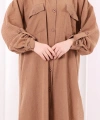 Keten Düğmeli Tunik Pantolon Takım 8015 Taba