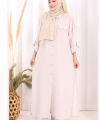 Keten Düğmeli Tunik Pantolon Takım 8015 Taş