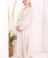 Keten Düğmeli Tunik Pantolon Takım 8015 Taş
