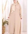 Keten Düğmeli Tunik Pantolon Takım 8015 Vizon