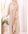 Keten Düğmeli Tunik Pantolon Takım 8015 Vizon
