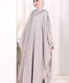 Keten Pelerinli Elbise Abaya Takım 8021 Açık Gri