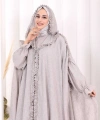 Keten Pelerinli Elbise Abaya Takım 8021 Açık Gri
