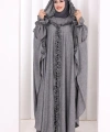 Keten Pelerinli Elbise Abaya Takım 8021 Antrasit