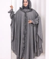 Keten Pelerinli Elbise Abaya Takım 8021 Antrasit