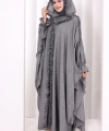 Keten Pelerinli Elbise Abaya Takım 8021 Antrasit