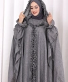 Keten Pelerinli Elbise Abaya Takım 8021 Antrasit