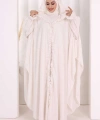 Keten Pelerinli Elbise Abaya Takım 8021 Ekru