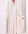 Keten Pelerinli Elbise Abaya Takım 8021 Ekru