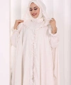 Keten Pelerinli Elbise Abaya Takım 8021 Ekru