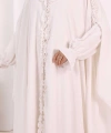 Keten Pelerinli Elbise Abaya Takım 8021 Ekru