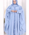 Keten Pelerinli Elbise Abaya Takım 8021 Mavi