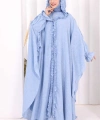 Keten Pelerinli Elbise Abaya Takım 8021 Mavi