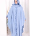 Keten Pelerinli Elbise Abaya Takım 8021 Mavi