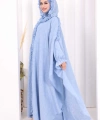 Keten Pelerinli Elbise Abaya Takım 8021 Mavi