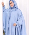 Keten Pelerinli Elbise Abaya Takım 8021 Mavi