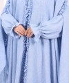 Keten Pelerinli Elbise Abaya Takım 8021 Mavi