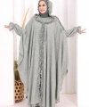 Keten Pelerinli Elbise Abaya Takım 8021 Mint