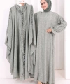 Keten Pelerinli Elbise Abaya Takım 8021 Mint