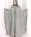 Keten Pelerinli Elbise Abaya Takım 8021 Mint