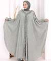 Keten Pelerinli Elbise Abaya Takım 8021 Mint