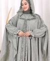 Keten Pelerinli Elbise Abaya Takım 8021 Mint