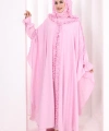 Keten Pelerinli Elbise Abaya Takım 8021 Pembe