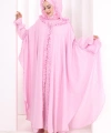 Keten Pelerinli Elbise Abaya Takım 8021 Pembe