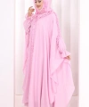 Keten Pelerinli Elbise Abaya Takım 8021 Pembe