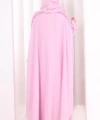 Keten Pelerinli Elbise Abaya Takım 8021 Pembe