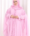 Keten Pelerinli Elbise Abaya Takım 8021 Pembe