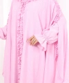Keten Pelerinli Elbise Abaya Takım 8021 Pembe