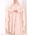 Keten Pelerinli Elbise Abaya Takım 8021 Taş