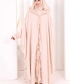 Keten Pelerinli Elbise Abaya Takım 8021 Taş