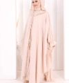 Keten Pelerinli Elbise Abaya Takım 8021 Taş