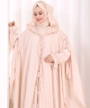 Keten Pelerinli Elbise Abaya Takım 8021 Taş