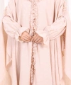 Keten Pelerinli Elbise Abaya Takım 8021 Taş
