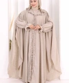 Keten Pelerinli Elbise Abaya Takım 8021 Vizon