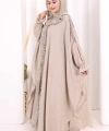 Keten Pelerinli Elbise Abaya Takım 8021 Vizon
