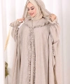 Keten Pelerinli Elbise Abaya Takım 8021 Vizon