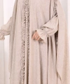 Keten Pelerinli Elbise Abaya Takım 8021 Vizon