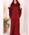 Keten Sufleli Elbise Takım 6067 Bordo