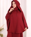 Keten Sufleli Elbise Takım 6067 Bordo