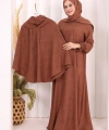 Keten Sufleli Elbise Takım 6067 Taba